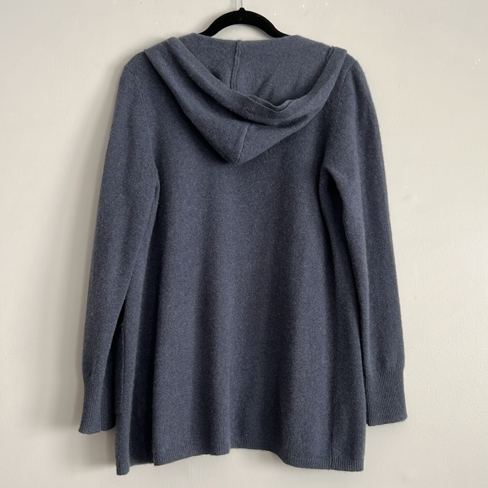 Tahari Hooded Cashmere Long Cardigan Sweater Coat Wrap Blue Womens M - Picture 9 of 17